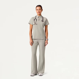 Custom Logo Stretch Unisex Nursing Scrubs Spandex/Cotton Knitted OEM Hospital <b>Doctor</b> Luxury Uniforms Fashion Flare Scrub <b>Set</b> - Product Image 1