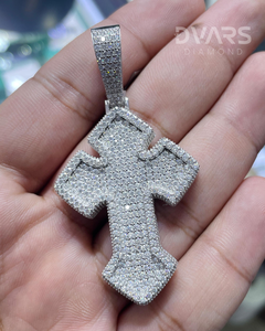 Pendentif Croix Certifié Luxe Moissanite D VVS1 Sertie de Diamants, en Argent 925 Plaqué Or et Rhodium, Style Hip-Hop - Product Image 1