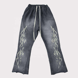 Pantalon évasé en coton éponge pour homme, délavé au soleil, effet délavé à l'acide, avec cordon de serrage - Product Image 3