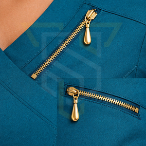 Ensemble de blouses médicales pour femmes, couleur turquoise, avec poches zippées, uniformes d'hôpital, tissu en polyester et coton tissé - Product Image 6