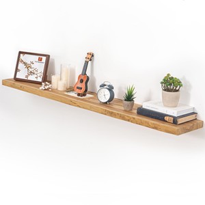Teak Wood with Cognac Leather wooden <b>wall</b> <b>shelves</b> and <b>floating</b> <b>shelves</b> OEM Custom Wholesale | Aqdus Saleem India - Product Image 1