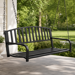 Columpio de metal negro para porche con cadenas, silla colgante para jardín, patio, balcón, césped, muebles de exterior - Product Image 2