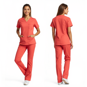 Offre Spéciale : Ensemble de Blouse et Pantalon Médical Confortable pour Femme en Corail – Tenue de Travail Médicale - Product Image 1