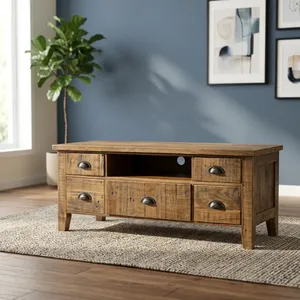 Mueble de Salón Rústico de Madera Maciza con 5 Cajones, Mueble de Almacenamiento para el Hogar - Product Image 1