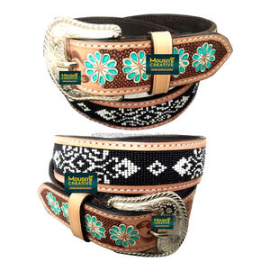 Cinturones de cuero de vaca de estilo occidental Unisex de la mejor calidad, cinturones de mujer pintados a mano, cuentas personalizadas decoradas - Product Image 2