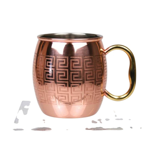 Taza de Cobre de Alta Calidad, Acero Inoxidable con Recubrimiento de Cobre y Diseño Geométrico en Relieve, Taza para Beber Cerveza con Asa de Latón - Product Image 1