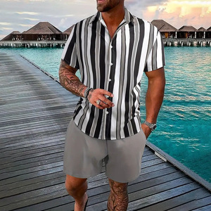 Ensemble chemise et short pour homme, imprimé, col en V, manches courtes, respirant, en polyester, personnalisable, OEM, marque privée, streetwear - Product Image 3