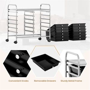 Carrello Portaoggetti a 2 File e 10 Piani con 12 Cassetti Rimovibili Multicolore, 4 Ruote (2 con Freno), Armadietto da Cucina per Conservazione Alimenti - Product Image 5