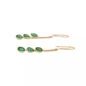18K Multi Layered Emerald <b>Dangle</b> <b>Earrings</b> with <b>Diamond</b> Pearl & Natural Stone Accents - Product Image 5