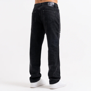 Jeans en denim brodés à jambe droite, neutres, de haute qualité, personnalisés, délavés, coupe amincissante, style streetwear, effet froissé, pour le marché urbain - Product Image 4