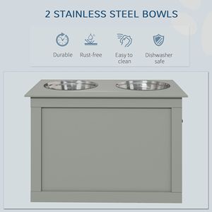 Stazione di Alimentazione e Conservazione Rialzata Grigia per Animali Domestici con 2 Ciotole in Acciaio Inossidabile per Cani di Taglia Grande e Altri Animali di Grossa Taglia - Product Image 4