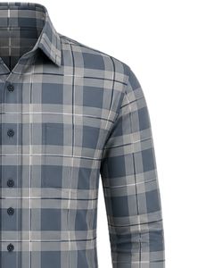 Camisa a Cuadros Azul Grisáceo Personalizada para Hombre, Camisa Casual Formal de Manga Larga con Botones, Camisa de Franela de Algodón Personalizada para Hombre - Product Image 4