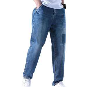 Jean en denim tricoté coupe droite, slim, extensible, respirant, en coton, délavé, couleur unie, style urbain, pour l'hiver, à prix raisonnable - Product Image 3