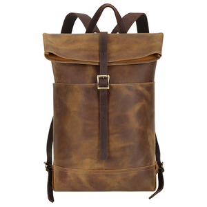 Sac à dos en cuir véritable classique avec logo personnalisé, fermeture éclair, design à enroulement, unisexe, grande capacité, pour le bureau, la randonnée - Product Image 1