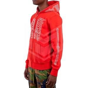 Custom Skeleton Rhinestone Full Zip up Hoodie 450 GSM Cotton Fleece Hoodies No String Wholesale Men Full Face Zipper Hoodies - Product Image 3