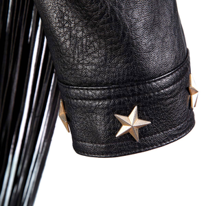 Chaqueta de Cuero Negra para Mujer, Estilo Invernal 2026, Cálida y Elegante, Hecha a Mano, con Tachuelas en Forma de Estrella y Flecos Largos - Product Image 4