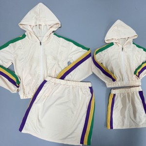 New <b>Mardi</b> <b>Gras</b> Chest Purple Green Gold Stripe Sweatshirt Hoodie and Skirt Set Parent-Child <b>Outfit</b> Casual Customizable - Product Image 5