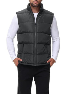 High Quality <b>Men</b> Winter <b>Warm</b> Thin Sleeveless Button Design Solid Puffer Vest <b>Jacket</b> Waterproof Breathable Eco-Friendly Casual - Product Image 4