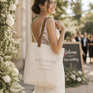EcoDari Canvas Tote <b>Bag</b> Letter Pattern Custom Printed Cotton Leather Strap Wedding <b>Gift</b> Favor Large Beige Women Functional - Product Image 2