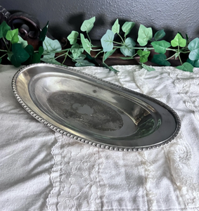 Plat de service ovale vintage plaqué argent, centre décoratif gravé avec bordure en corde pour hôtel et décoration intérieure - Product Image 3
