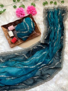 Sari en mousseline de soie classique brodé, sari fantaisie doux, sari Leheriya haut de gamme, sari élégant pour les occasions spéciales - Product Image 2