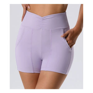 Nouvel ensemble de yoga tendance 2026 – Shorts de yoga haute compression en Spandex/Nylon couleur unie avec contrôle du ventre, respirant pour femme - Product Image 3
