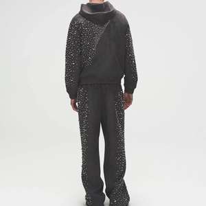 Conjunto Deportivo Oversize para Hombre con Pedrería, Sudadera con Capucha y Pantalones con Lavado Ácido, Cremallera en Relieve, 100% Algodón, Personalizado, Casual, Invierno - ¡Venta Caliente! - Product Image 3