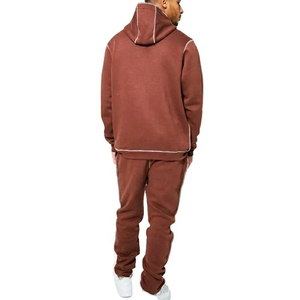 Nouvel ensemble de survêtement 2 pièces en coton 100 % avec logo personnalisé, style streetwear, à coutures contrastées inversées, comprenant un sweat à capuche et un pantalon de jogging pour homme - Collection 2026 - Product Image 6