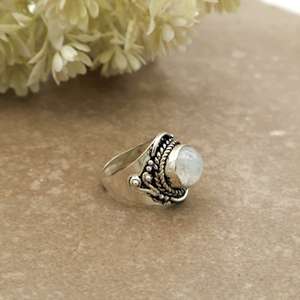 Handmade 925 Sterling Silver Natural Rainbow Moonstone <b>Ring</b> Vintage Boho Wide Band <b>Statement</b> <b>Ring</b> - Product Image 3