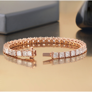 13.53 CT Princess Cut Lab Grown Diamond Tennis Bracelet 14K Rose <b>Gold</b> 4-Prong Rhodium 18K <b>Solid</b> <b>Gold</b> White <b>Gold</b> Perfect Gift IGI - Product Image 4