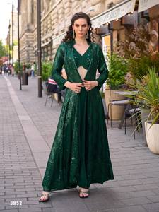 Salwar Kameez de Georgette de Talla Única con Bordado de Lentejuelas, Elegante, Largo hasta la Rodilla, Corte Regular, para Bodas, Fiestas y Diwali - Product Image 5