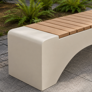 Modern Outdoor <b>Garden</b> <b>Bench</b> with Wooden Slatted Seat with Sculpted White Base for Park Patio Lawn Balcony and Public Seating - Product Image 2