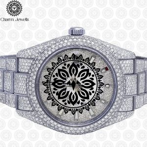 Charm_Jewells Luxury Stainless Steel <b>Watch</b> 40mm Round <b>Diamond</b> Encrusted Sapphire Crystal Analog Dial Quartz Movement - Product Image 1