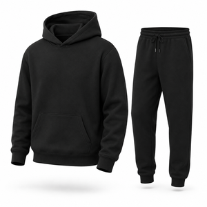 Unisex Black Hooded Sweatshirt and Jogger Pants Tracksuit 100% Cotton Winter Digital Printing OEM ODM Private Labeling Services - Product Image 1