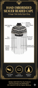 Cape d'épaule de luxe en cristal argenté perlé avec franges pour femme, idéale pour mariage, soirée, ou comme châle brodé - Product Image 6