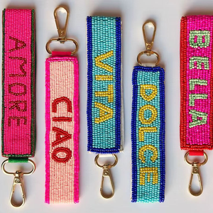 Hand Embroidered Seed Beads Keychain With Custom Tag Seed Beaded Embroidery <b>Name</b> Keychain For Bag Charms - Product Image 1