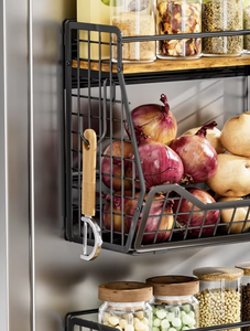 Kitchen <b>Wall</b>-Mounted <b>Storage</b> Rack 3-Tier Metal <b>Basket</b> Organizer for Pantry Cabinet Industrial Style Multi-Function Shelf - Product Image 1
