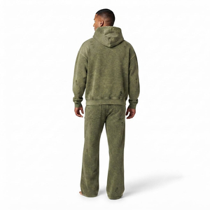 Conjunto Deportivo para Hombre, Corte Holgado, Lavado Ácido, Estilo Desgastado, Sudadera con Hombros Caídos y Pantalones Anchos de Felpa de Algodón, Dos Piezas - Product Image 3