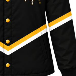 Black <b>Womens</b> Varsity <b>Jacket</b> Black Collar <b>White</b> Greek Letter Snap Button Front Gold <b>White</b> Striped Long Sleeve Collegiate - Product Image 4