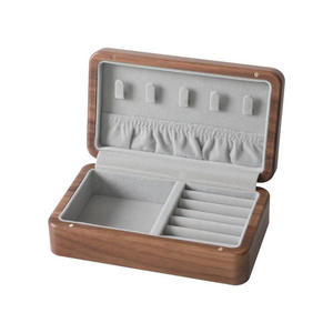 Boîte à bijoux en bois de noyer noir, doublée de velours, portable, rectangulaire, pour le rangement en voyage - Product Image 5