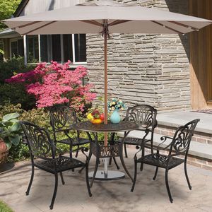 Tavolo da Esterno Portatile Convertibile Regolabile in Altezza 90*90*75cm con Piano Rotondo in Alluminio Pressofuso Finitura Bronzo per Cortile, Parco, Sala - Product Image 5