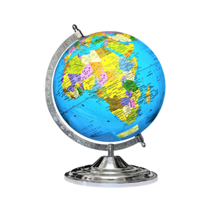 <b>Rotating</b> <b>Desk</b> Globe with Aluminum Meridian Ring | Iron Base Stand & Plastic World Map Sphere for Study Table & Office Decor - Product Image 1