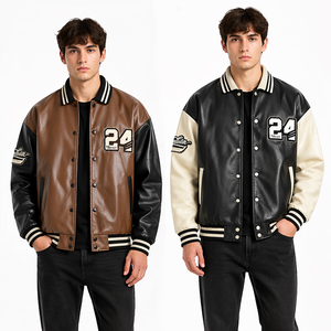 Men Custom Varsity Jacket PU Leather Letterman Jacket Two Tone Baseball Jacket Streetwear Winter Coat OEM Logo - Product Image 1