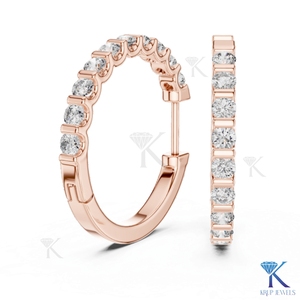 Boucles d'oreilles créoles éternité complète personnalisées en or massif 14K 18K avec diamants CVD HPHT cultivés en laboratoire, pour femme, mariage - Product Image 5