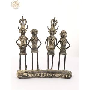 รูปปั้นทองเหลืองขนาด7นิ้วทำด้วยมือจากอินเดียสองคู่ที่ยืนอยู่บนฐานรูปปั้นที่ไม่เหมือนใคร - Product Image 1