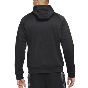 Sweat-shirt à capuche zippé noir pour homme, manches raglan, coupe classique, style décontracté, tissu polaire polyester/coton, séchage rapide, respirant - Product Image 2