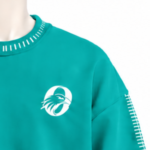 Mens Teal <b>Stitched</b> Border Distressed Crewneck Sweatshirt Loose Fit Pullover Long Sleeve Casual Streetwear Fashion Training Top - Product Image 5