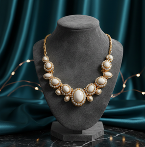 Collier artisanal blanc multi-formes 16 pouces, collier statement épais en CZ, bijoux en argent sterling plaqué or - Product Image 2