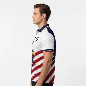 T-shirt personnalisé pour homme, séchage rapide, 100 % polyester tricoté, imprimé drapeau américain et aigle, sportif, manches courtes, coupe classique - Product Image 6