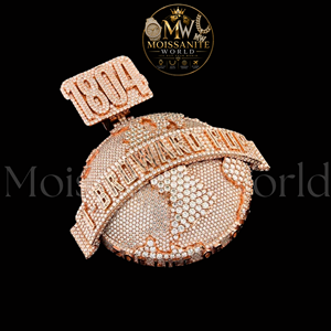 Colgante de mapa del mundo con efecto helado, 'El mundo es mío', chapado en oro rosa, moissanita, plata 925, dije de lujo estilo hip-hop, regalo de moda unisex - Product Image 3